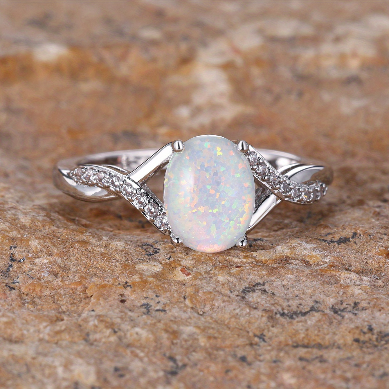 Image of Oval Twist Curved Ring For Women Simple Delicate Glitter Wedding Ring Engasynthetic Gemstoneent Party Wear Elegant Temperament Jewelry