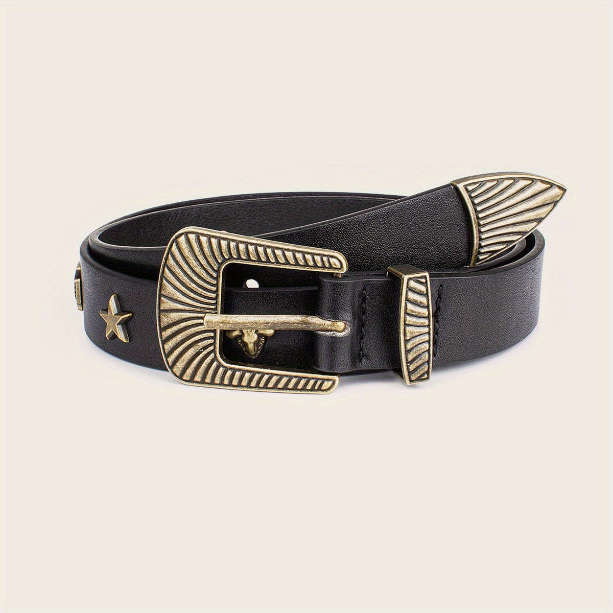 1pc Youth Pu Leather Belt With Bag Buckle And Embroidery