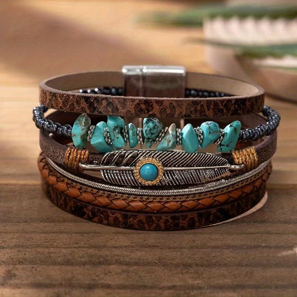 Handmade Indian Agate Leather Wrap Bracelet