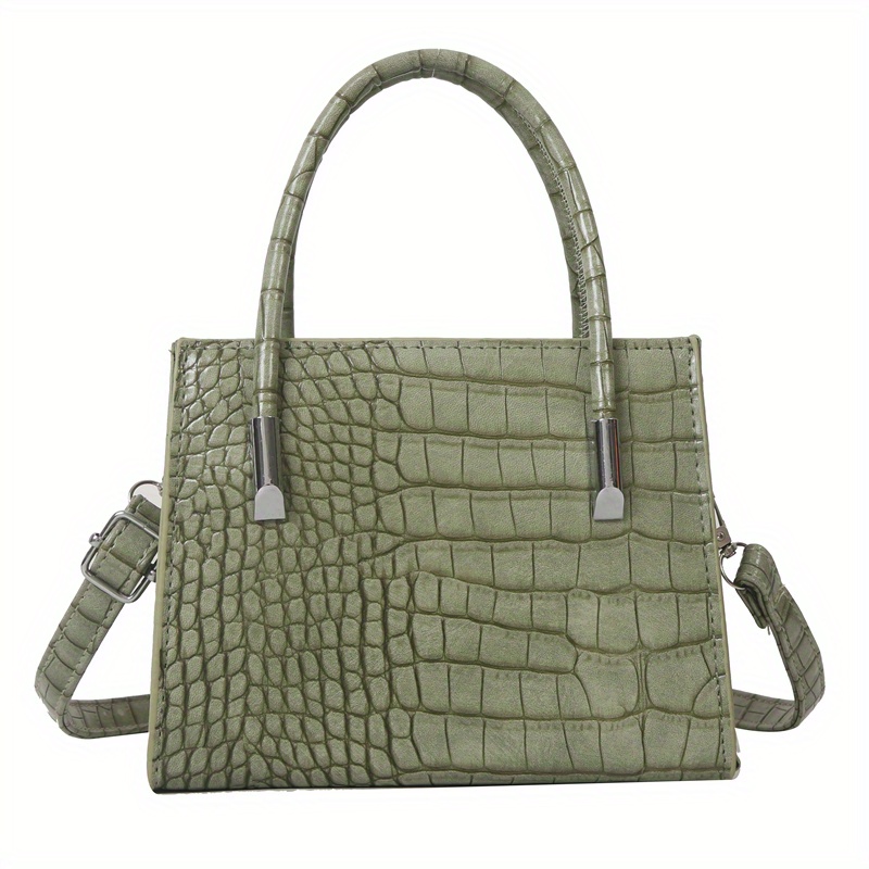 Green Croc Print Shopper Bag