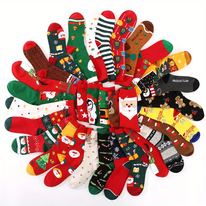 Image of 1/3/5/7 Pairs Of Autumn And Winter Men's And Women's Holiday Socks Christmas Socks With Elk Cartoon Mid-calf Santa Claus Mid-calf Socks
