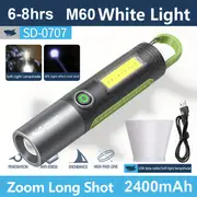 1pc powerful zoomable flashlight multifunctional portable flashlight with hook telescopic rechargeable cob torch light for hiking hunting camping outdoor sports battery included details 9