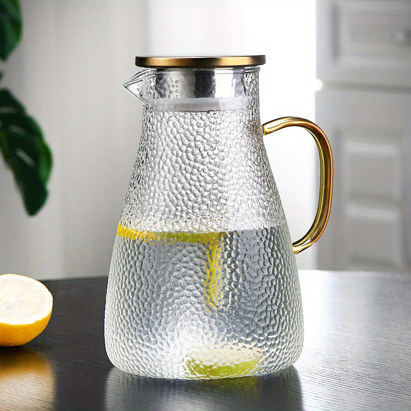 1pc/1 Set, Glass Pitcher And 4pcs Cups, 50oz/64oz Heavy Duty Water Pitcher,  Heat Resistant Drink Carafe, For Hot And Cold Beverges, Summer Winter