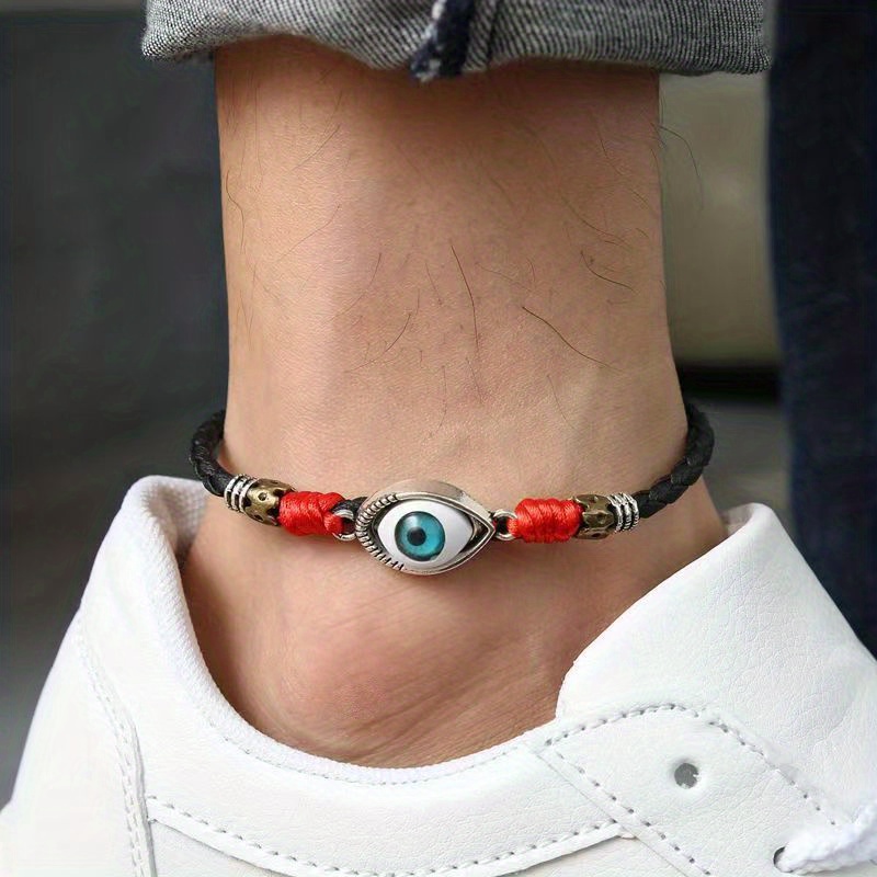 Men's Evil Eye Anklet, Bold Red Rope Design