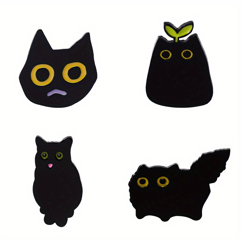 Broches Esmaltados De Gatos Preto E Branco, Broches De Gatos