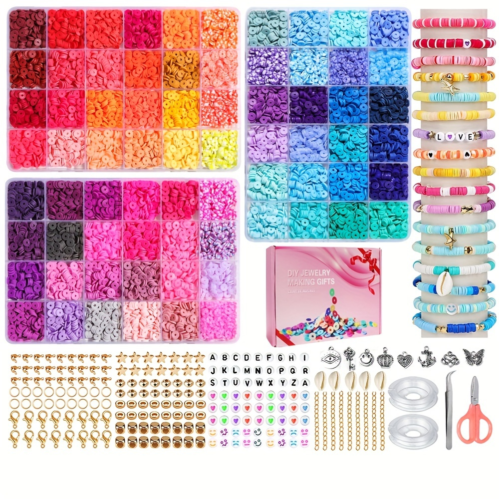 4800pcs Clay with Letter Beads for Bracelets, 20 Colors 6mm Flat Polymer  Clay Spacer Beads with Elastic String and Pendant - Set 