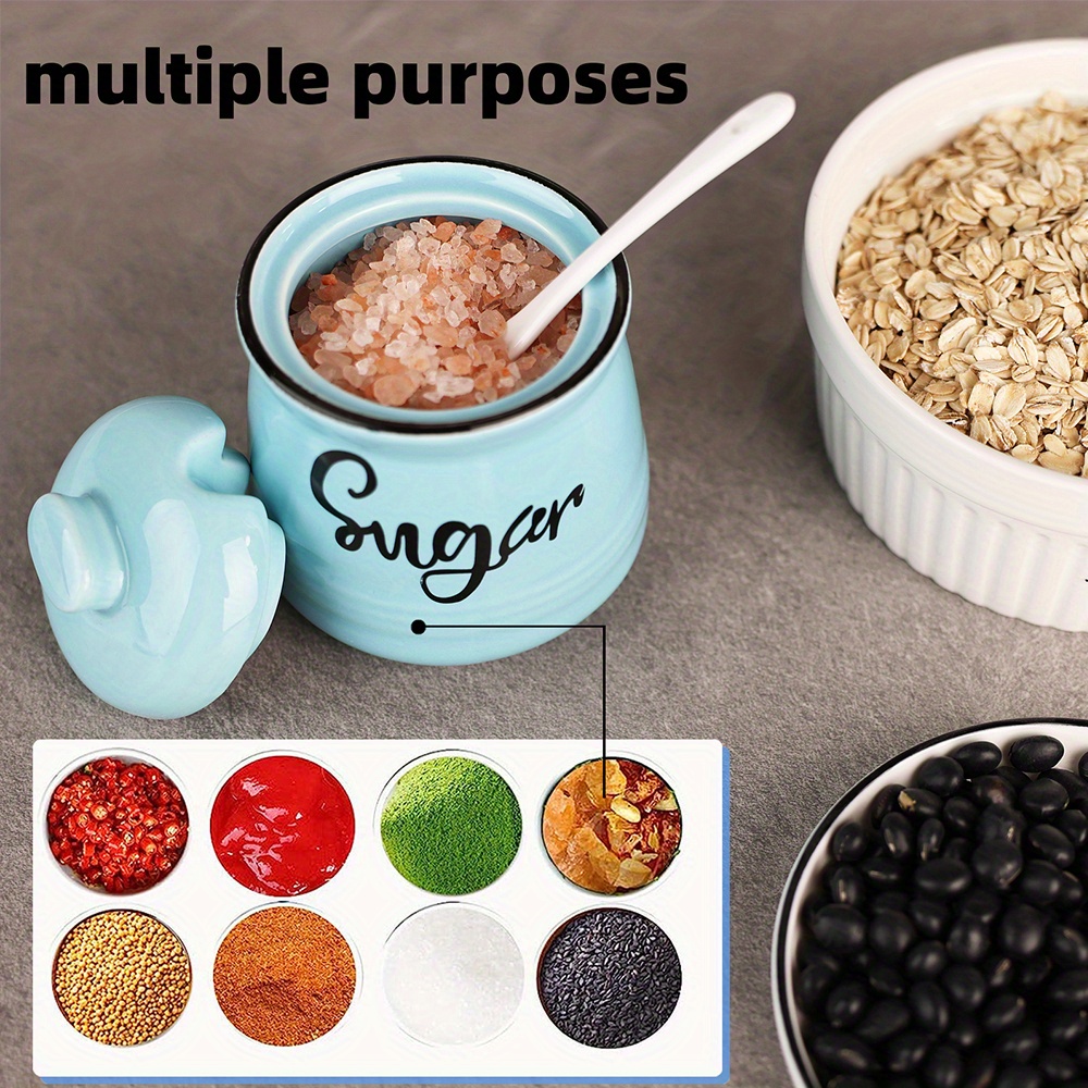 KHGBT Keramik Zuckerdose Erdbeere - Handbemalte Gewürzdose Mit Deckel & Löffel 9x9x11cm