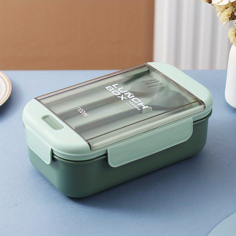 Rectangular Compartmented Lunch Box w/ Chopsticks & Spoons Food Container
