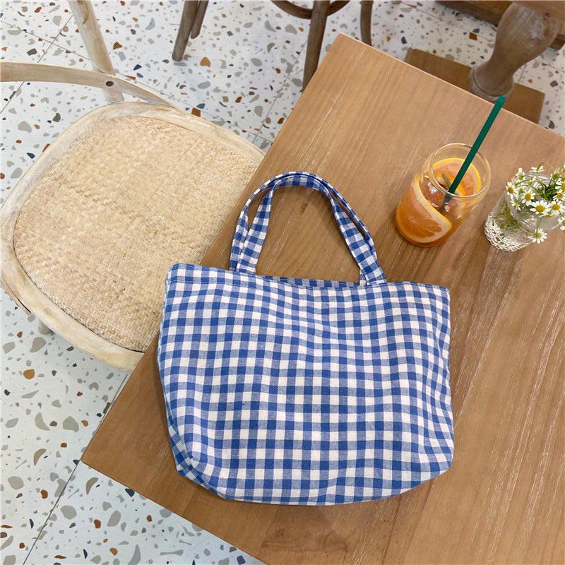 1pc Checkered Pattern Portable Lunch Bag