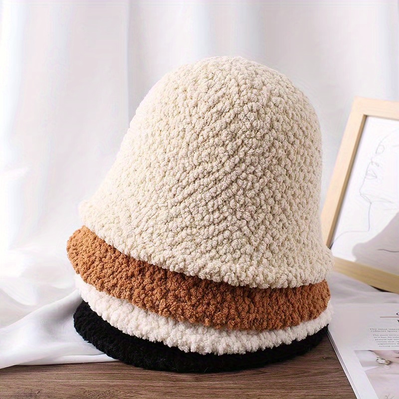 Unisex Winter Warm Lamb Wool Trapper Hat, Simple Solid Color Ear