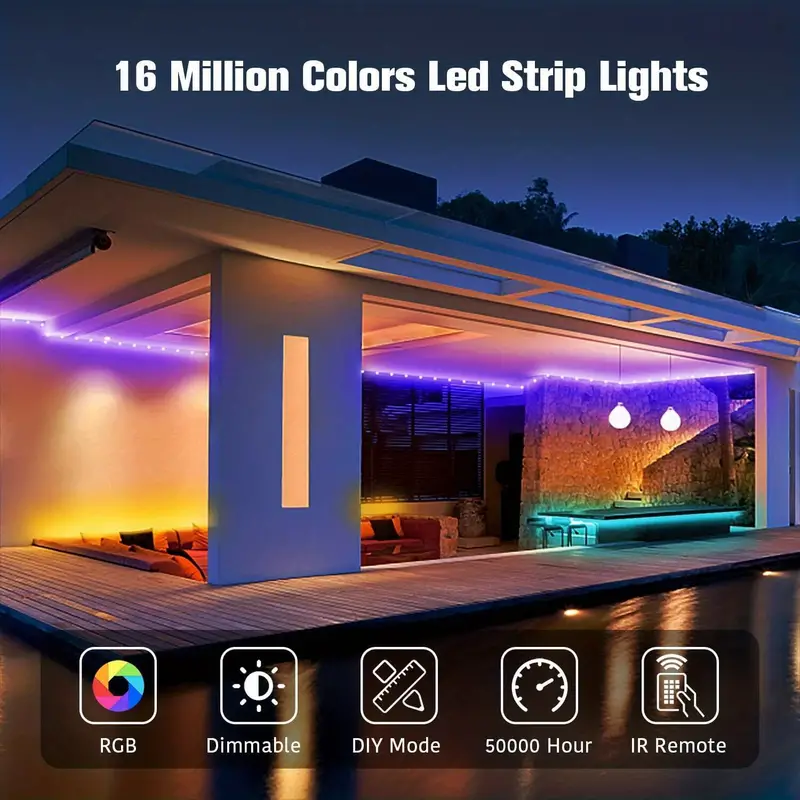 1m 2m  4m 5m 10m 15m 20m smart led strip lights for room 5050 rgb music sync light strip mobile phone app control and ir remote control dimmable christmas decorative light strip fall decorations for home details 6