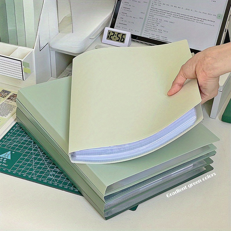 5pcs A4File Folders 30Sheets Gradlent Green Color File, ,Perfect For Office, Home, School & Test Paper Storage!