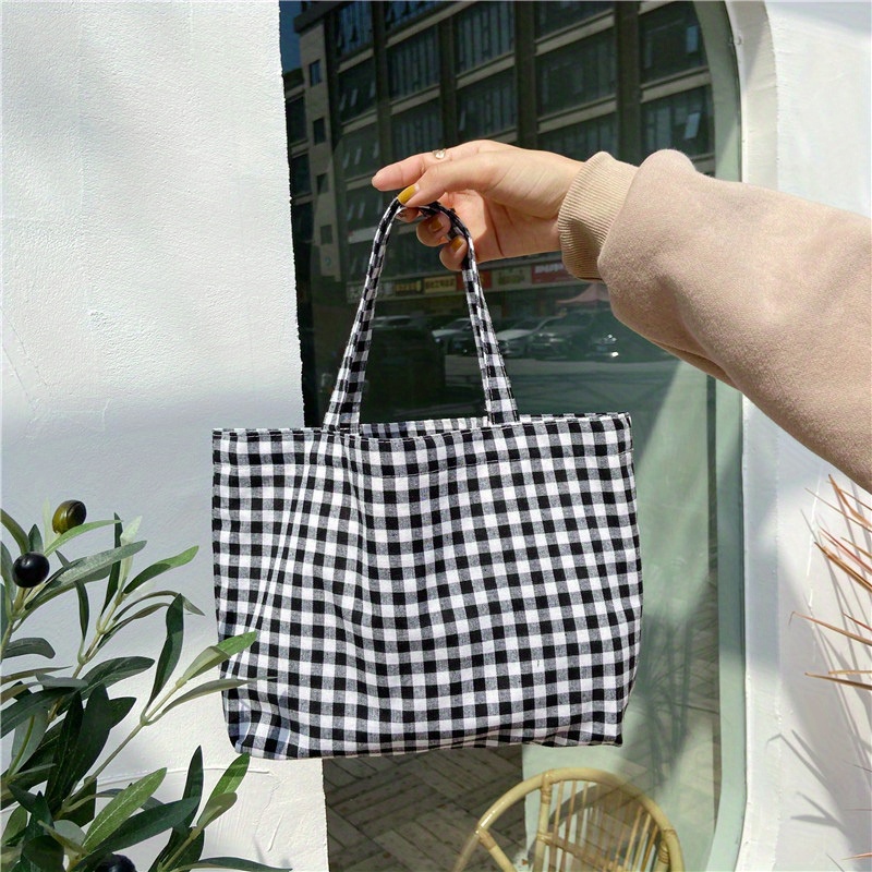 1pc Checkered Pattern Portable Lunch Bag