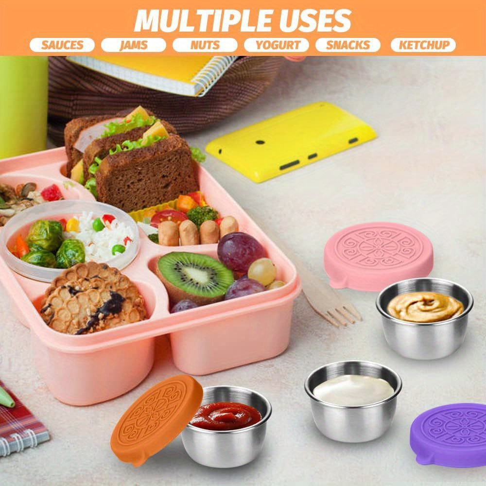 Reusable Small Condiment Cup Containers with Lids Stainless Steel Dipping  Sauce Cups Fits in Bento Box for Lunch Picnic Travel