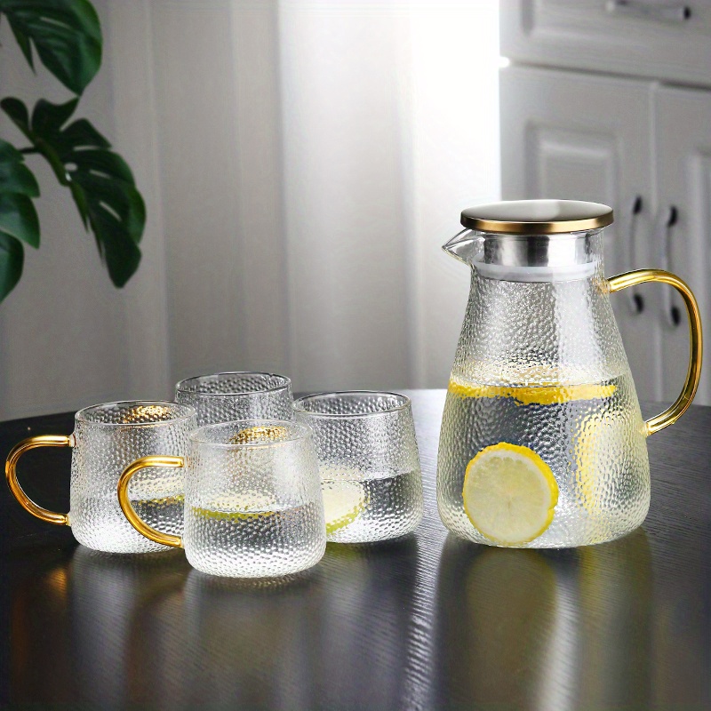 Ensemble de pichet en verre élégant avec décalcomanie de fleurs avec gobelet  pour thé glacé à l'eau, limonade