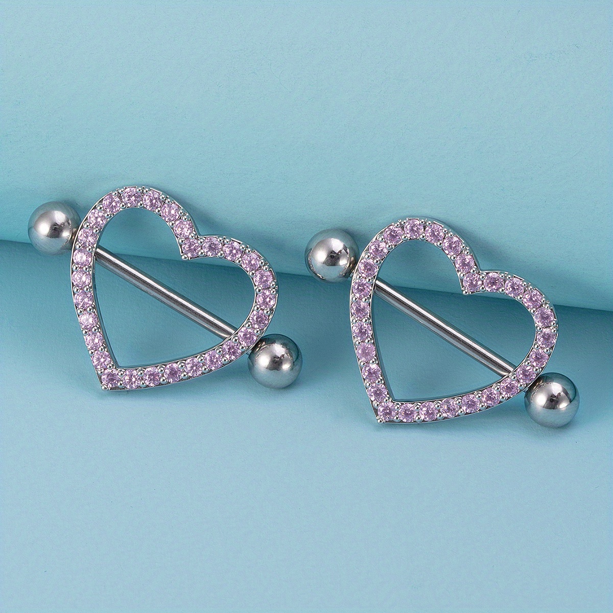 Inlaid Shiny Zircon Hollow Love Heart Nipple Ring Set Simple - Temu Canada