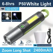 1pc powerful zoomable flashlight multifunctional portable flashlight with hook telescopic rechargeable cob torch light for hiking hunting camping outdoor sports battery included details 8