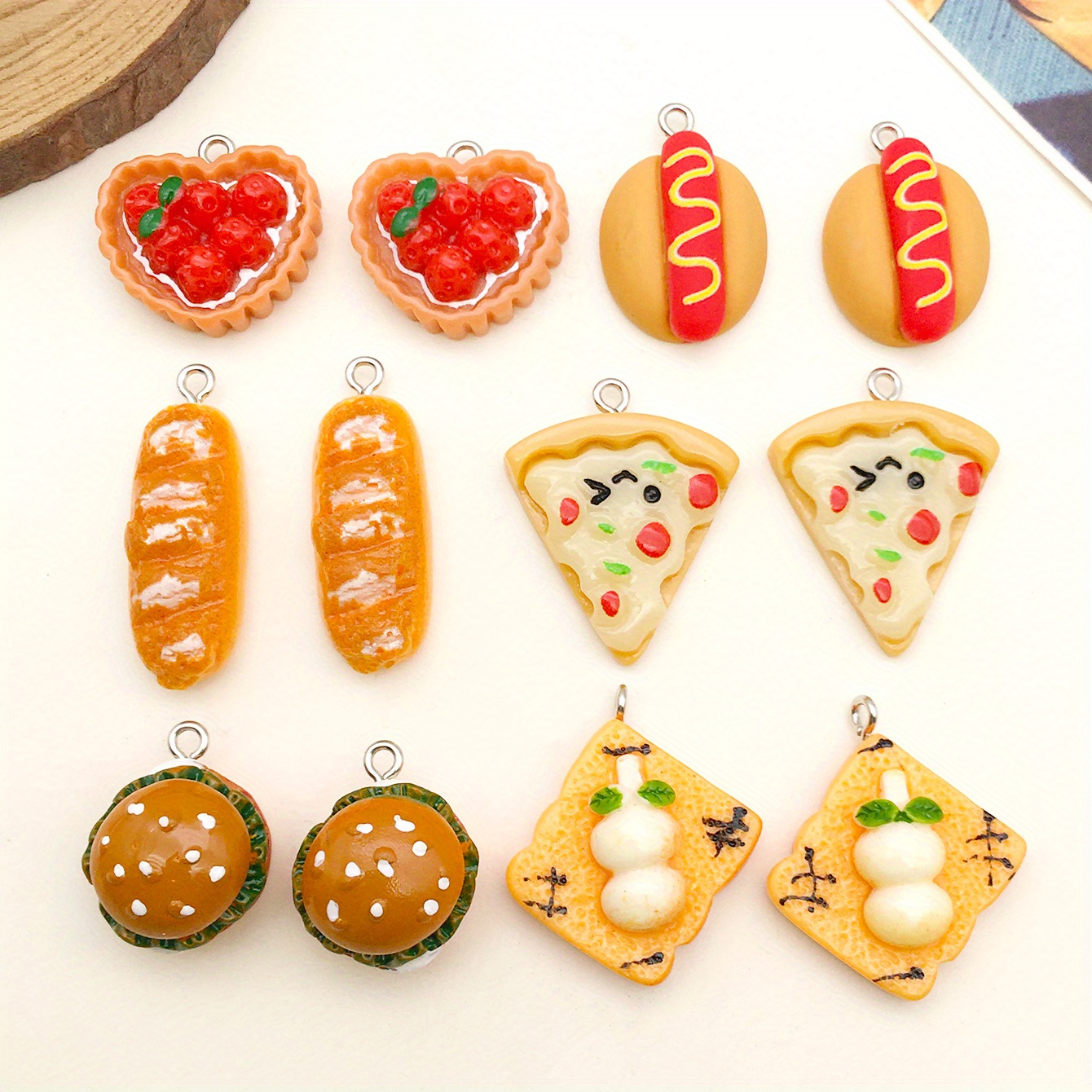 10/12pcs Mix Resin Food Bread Cake Pizza Hamburger Hot Dog Charms For  Jewelry Making Diy Findings Earrings Keychain Bracelets Phone Charms  Pendants