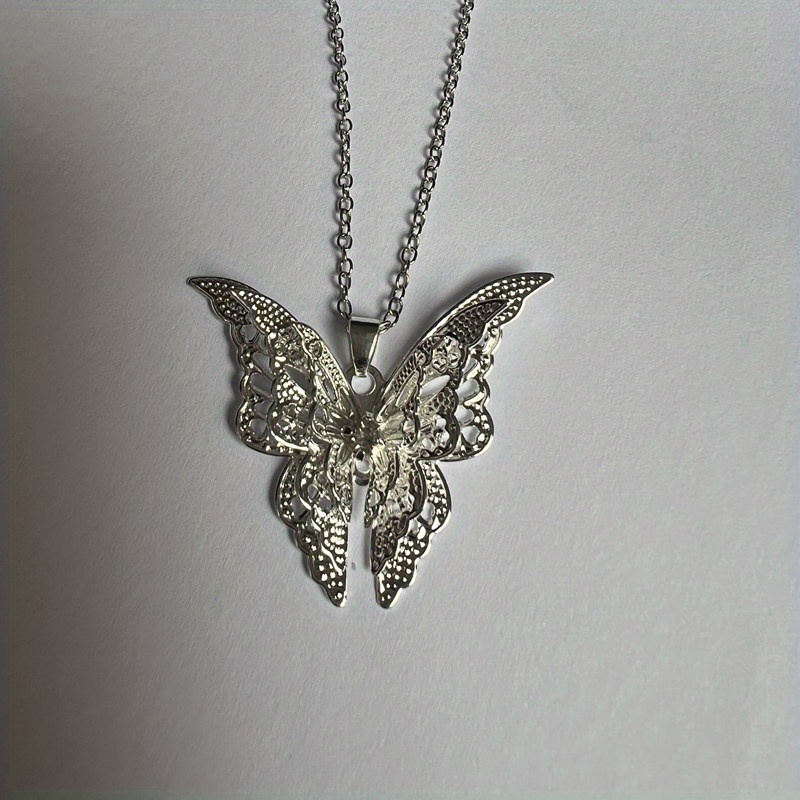 Large silver deals butterfly necklace