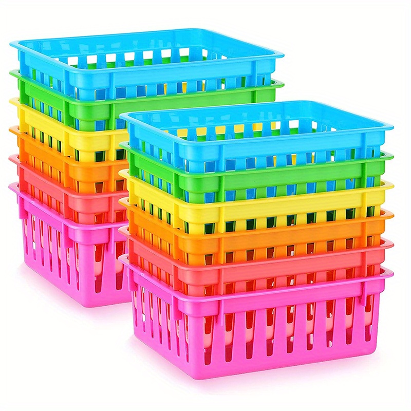 Plastic Rectangular Storage Basket, Classroom Stationery Paper Tray,  Colorful Storage Basket With Handle, School Classroom Office Supplies, 6  Colors, Christmas Gift, Halloween Gift Art & Craft Supplies - Temu