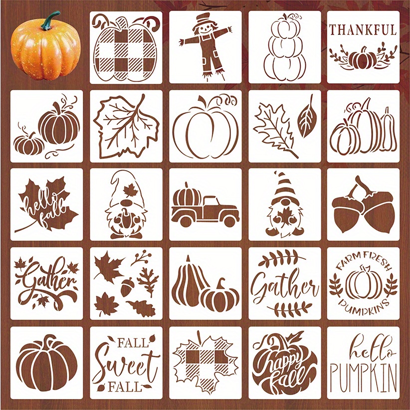  100 Pcs Stencils for Painting on Wood Reusable Stencil Crafts  Drawing Templates Holiday Stencils Wall Paper Stencil Set for DIY Art  Scrapbook Home Decor 2 x 2 Inch (Maple, Pumpkin) 