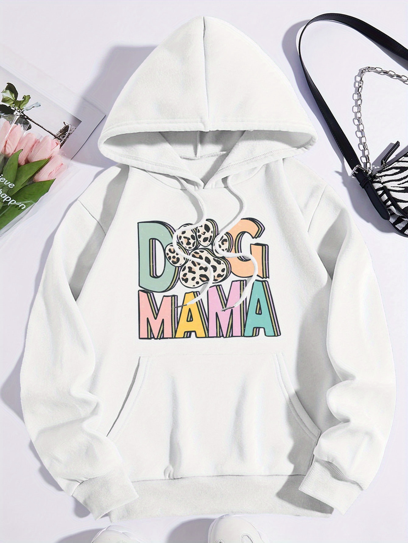 Dog Mama Print Hoodie Casual Long Sleeve Drawstring Hoodies - Temu New ...