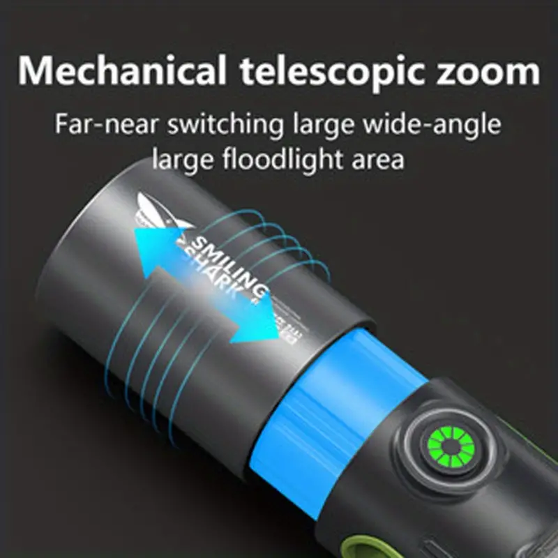 1pc powerful zoomable flashlight multifunctional portable flashlight with hook telescopic rechargeable cob torch light for hiking hunting camping outdoor sports battery included details 6