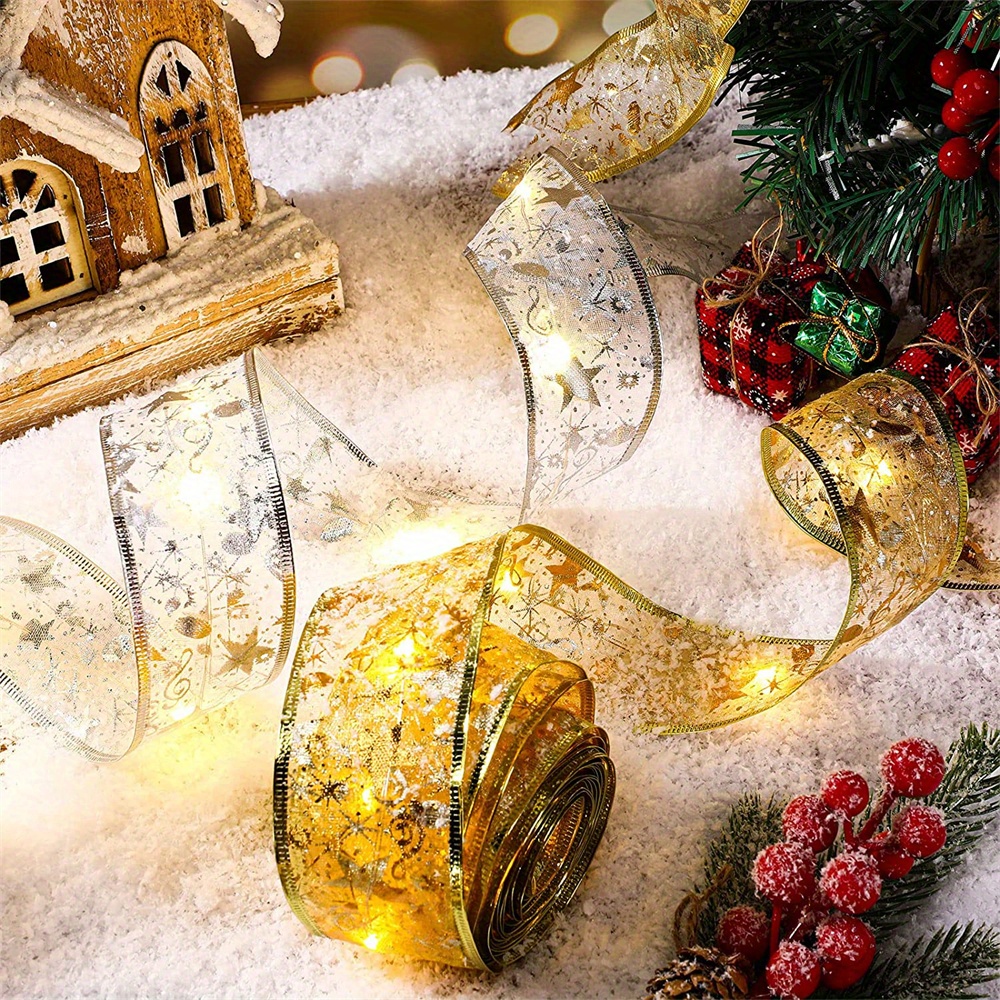 1pc led christmas ribbon lights 20 50 100 led christmas tree decoration christmas ribbon fairy lights battery powered copper wire ribbon string lights ribbon lace butterfly lights for wedding new year home room christmas decoration details 13