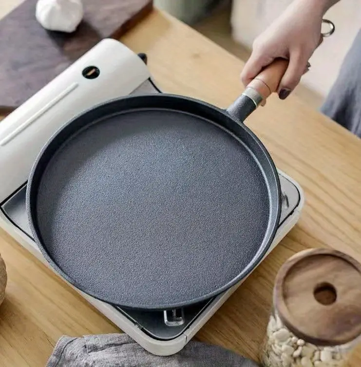Cast Iron Frying Pan With Wodden Handle Nonstick Omelet Pan Kitchen Cooking  Skillet Pancake Crepe Maker Flat Pan Griddle Breakfast Omelet Baking Pans -  Temu Germany