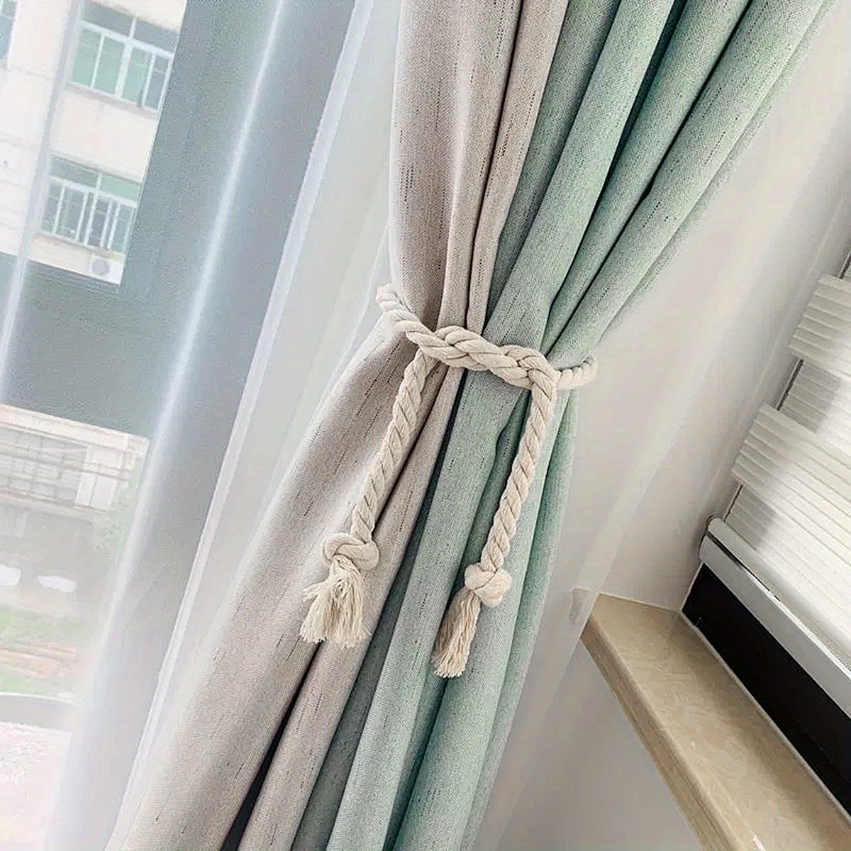 2pcs modern simple linen curtain binding 1 pair of binding ropes suitable for living room kitchen bedroom window curtains details 4