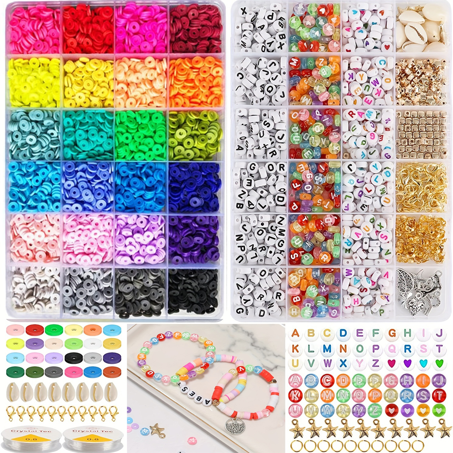 Clay Beads For Bracelet Making Kit 48 Colors Flat Round Clay - Temu