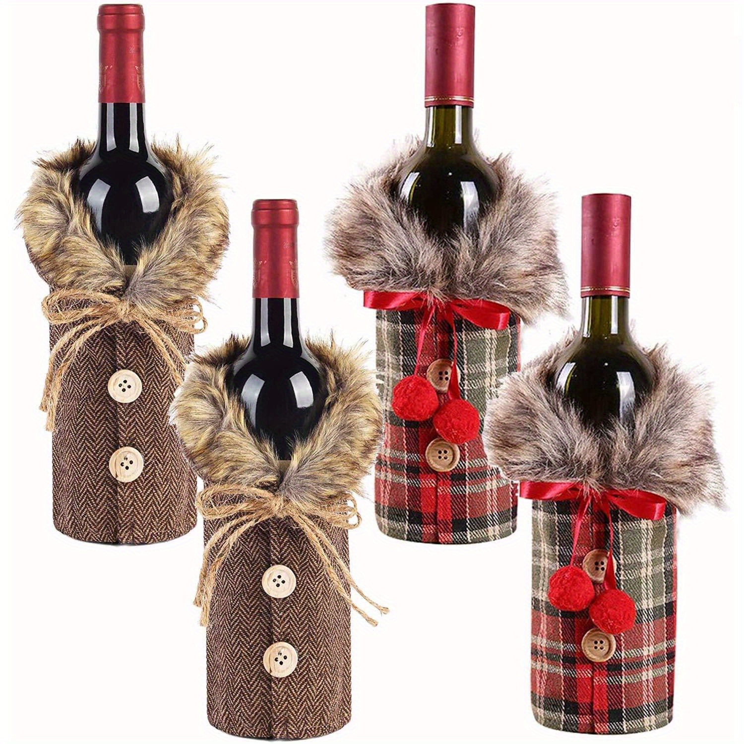 1pc wine bottle dress red checkered cloth wine bottle sweater cute wine lovers home decorations for christmas party family gathering leak proof bottle travel sleeve case safety wine bottle cover travel airplane car cruise protection details 0