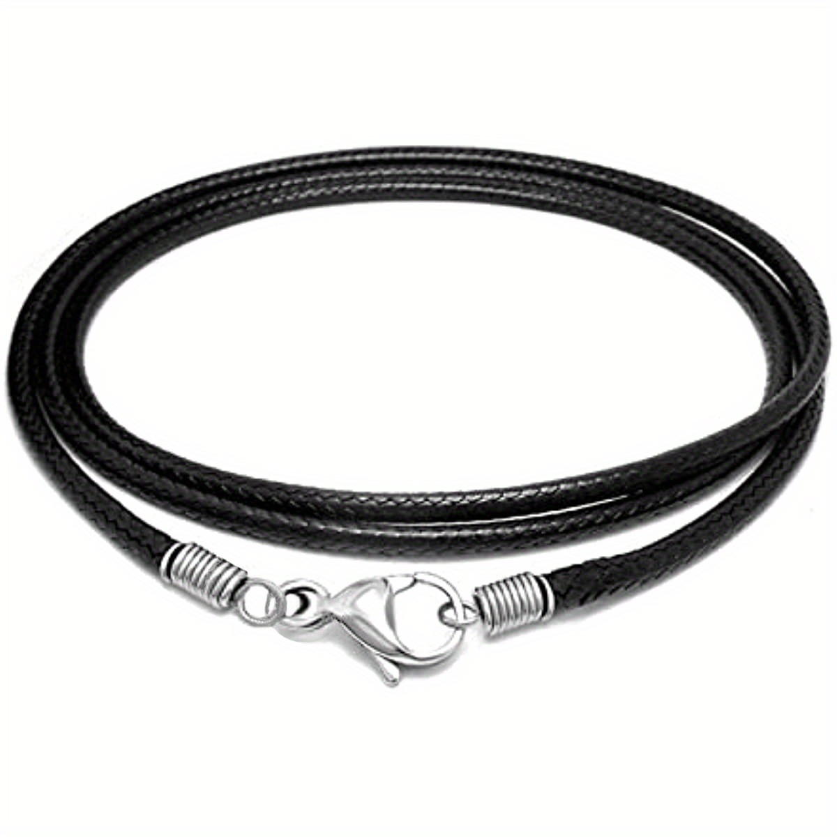 Black Leather Cord Necklace Rope Chain with Stainless Steel Clasp, 4mm, 14-30 inch, 26.0 Inches
