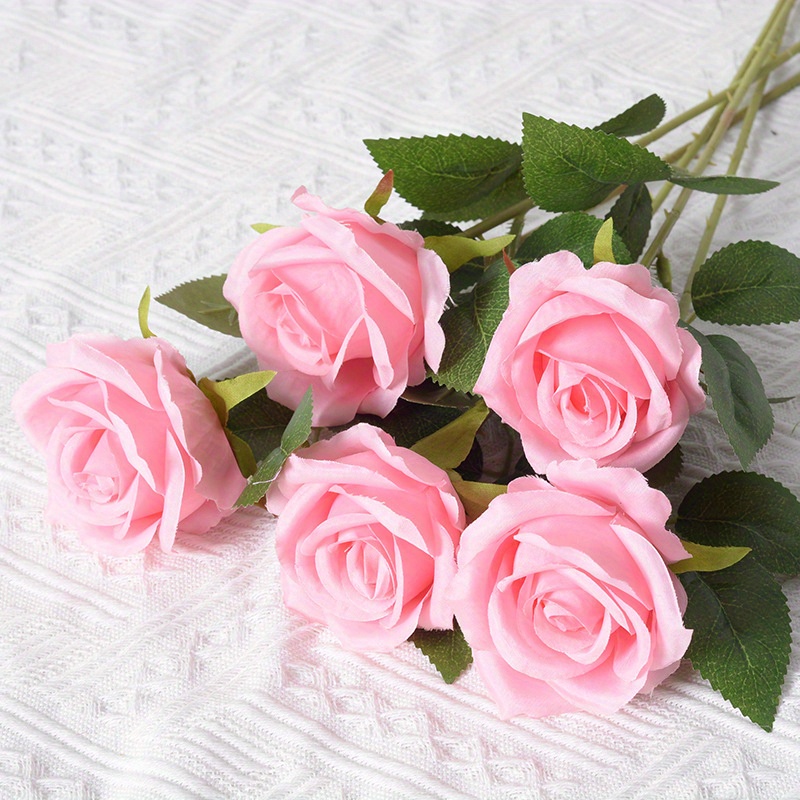 JUSTOYOU 10 rosas artificiales, rosas de flores realistas, rosas de seda de  tacto real, ramos de flores falsas de tallo largo para decoración del
