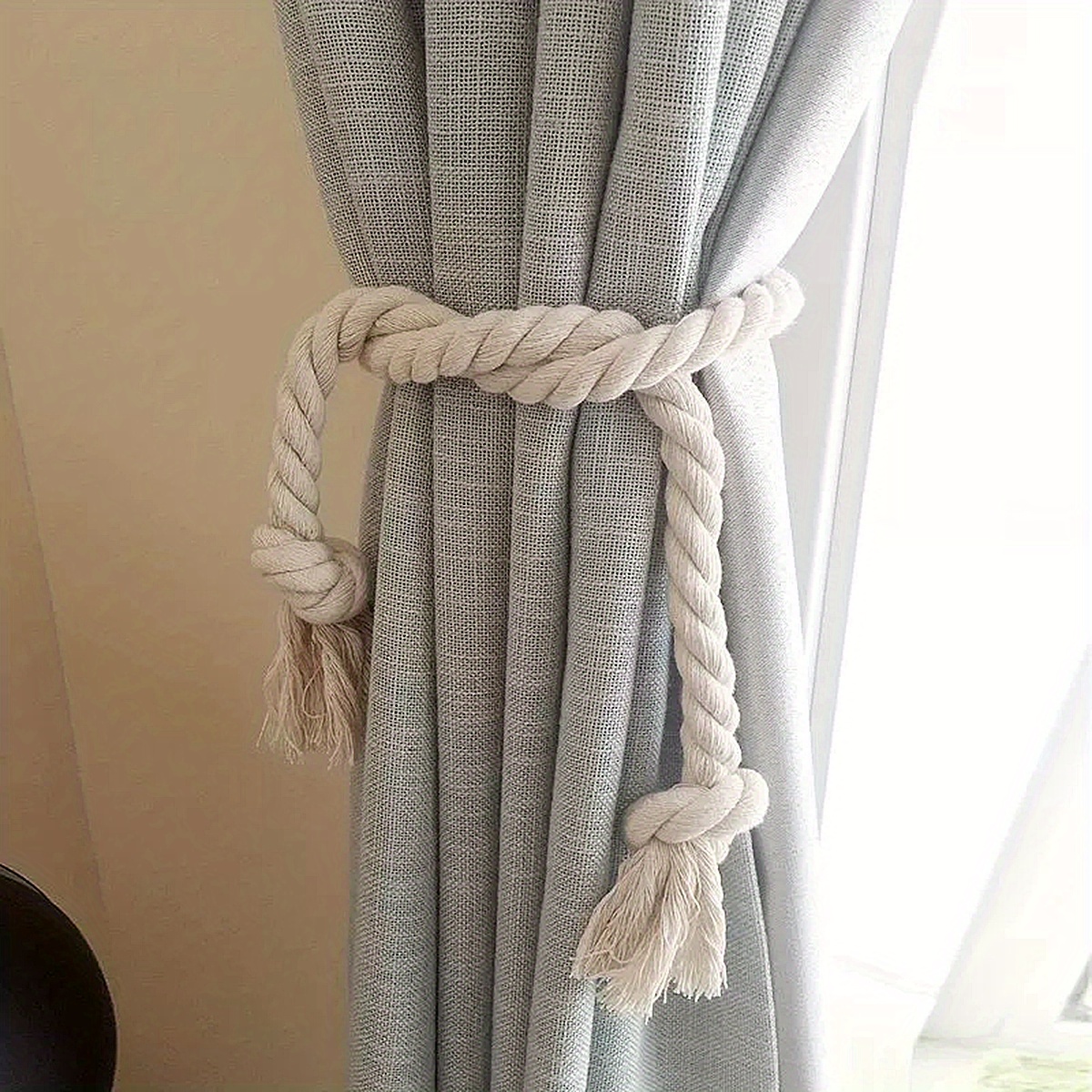 2pcs modern simple linen curtain binding 1 pair of binding ropes suitable for living room kitchen bedroom window curtains details 1