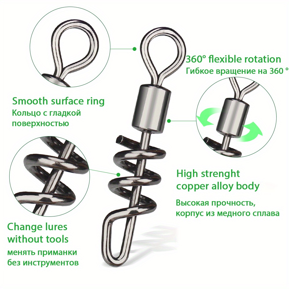 30pcs/Pack Cork Screw Swivel Fishing Swivel Snap Swirl Connector