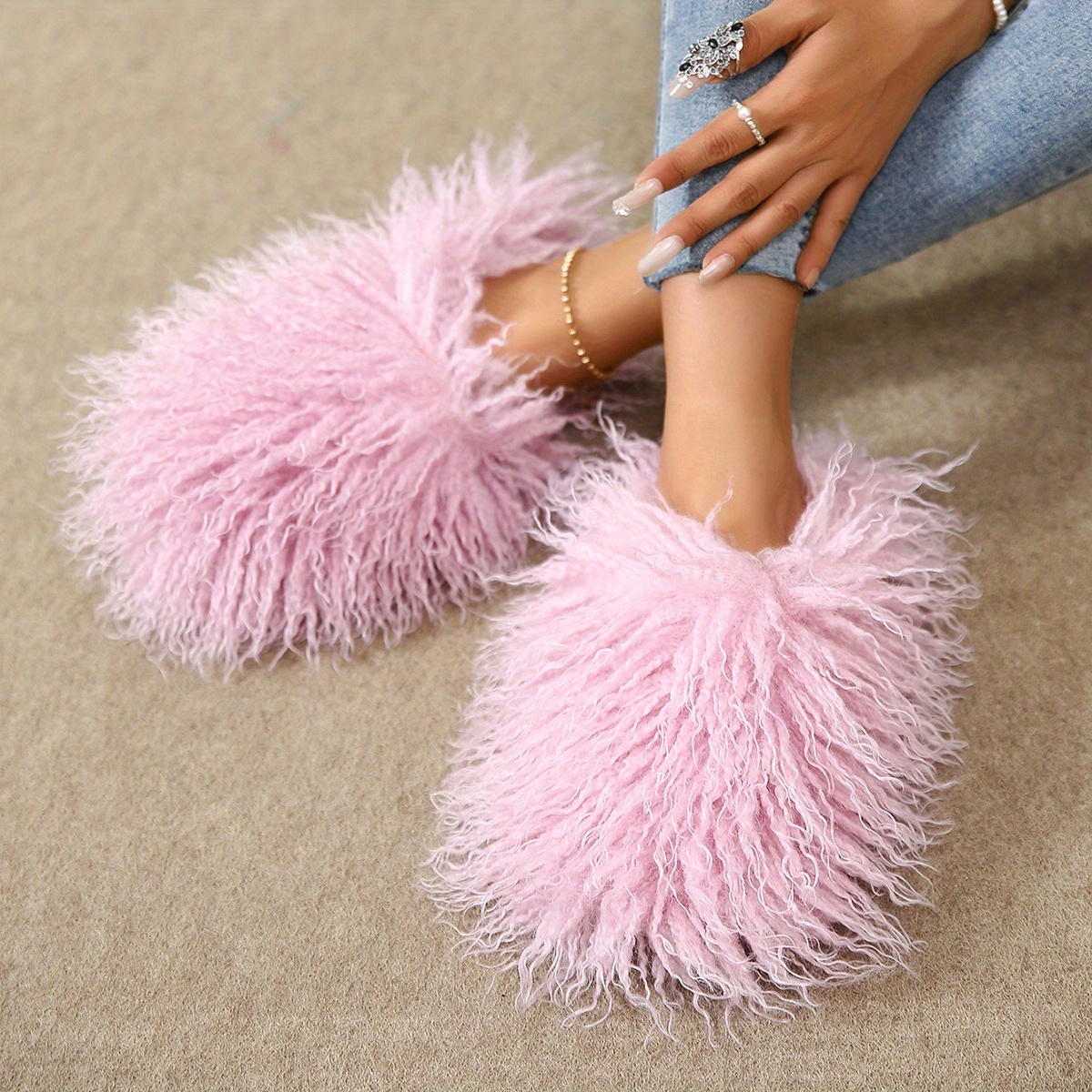 Pink fluffy clearance mule slippers