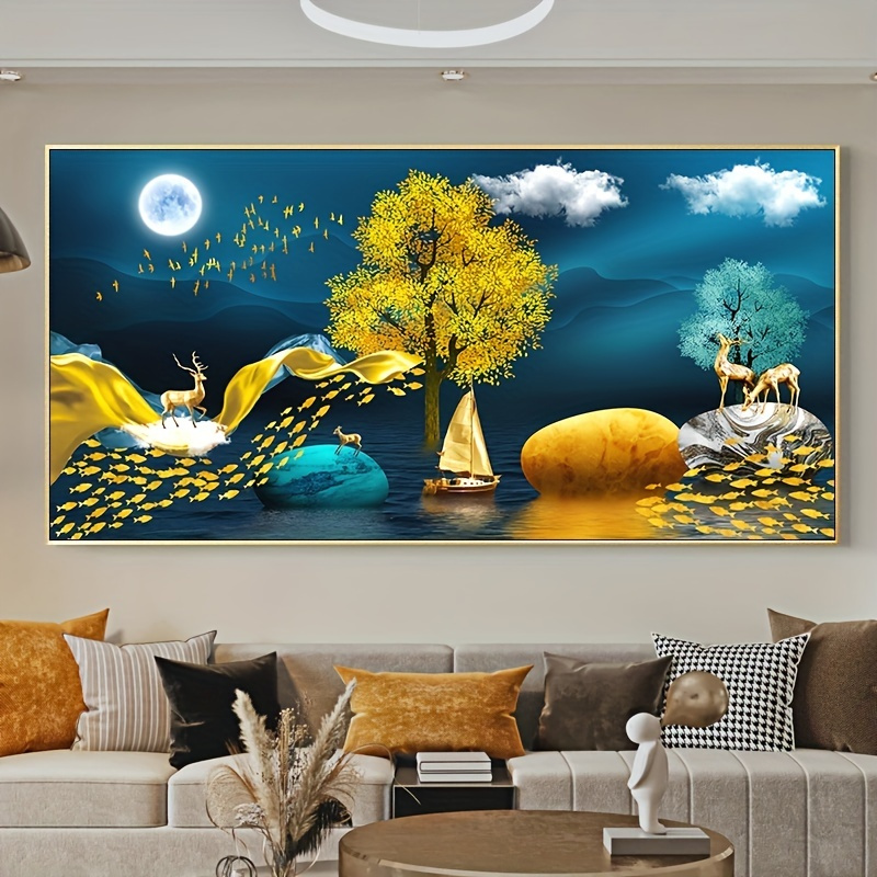 Decor Large Size Canvas Paintings Wall Art Gold Tree Painting Wall P