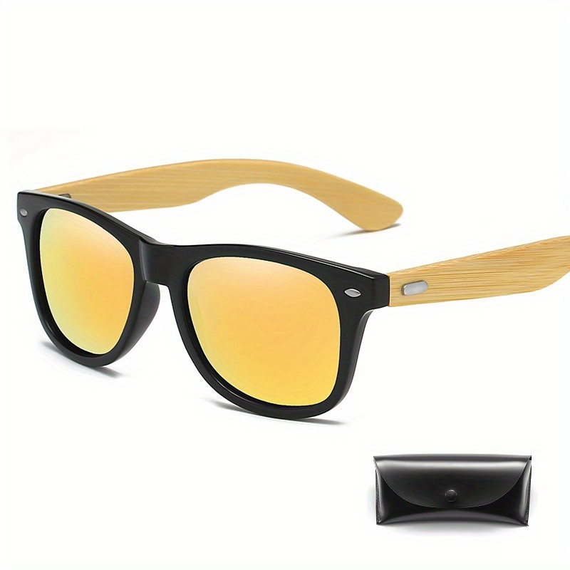 1pc Lunettes Soleil Polaris es En Bois Bambou Hommes Carr es En