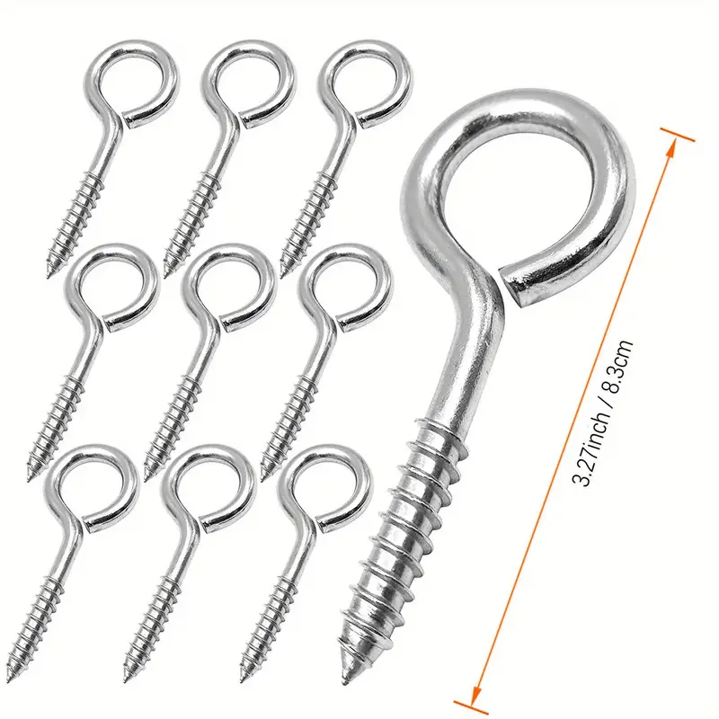 2.5 inch Heavy Duty Eye Hooks, 10 Pack Stainless Steel Eye Screws, Screw in Eye Hooks for Wood, Securing Cables Wires, Anti-rust Self Tapping Eyelet