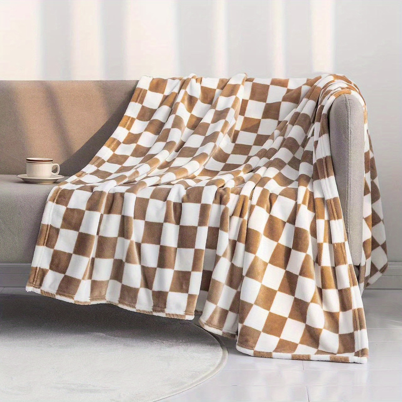 Estilo nórdico xadrez macio colcha sofá cama cobertor portátil