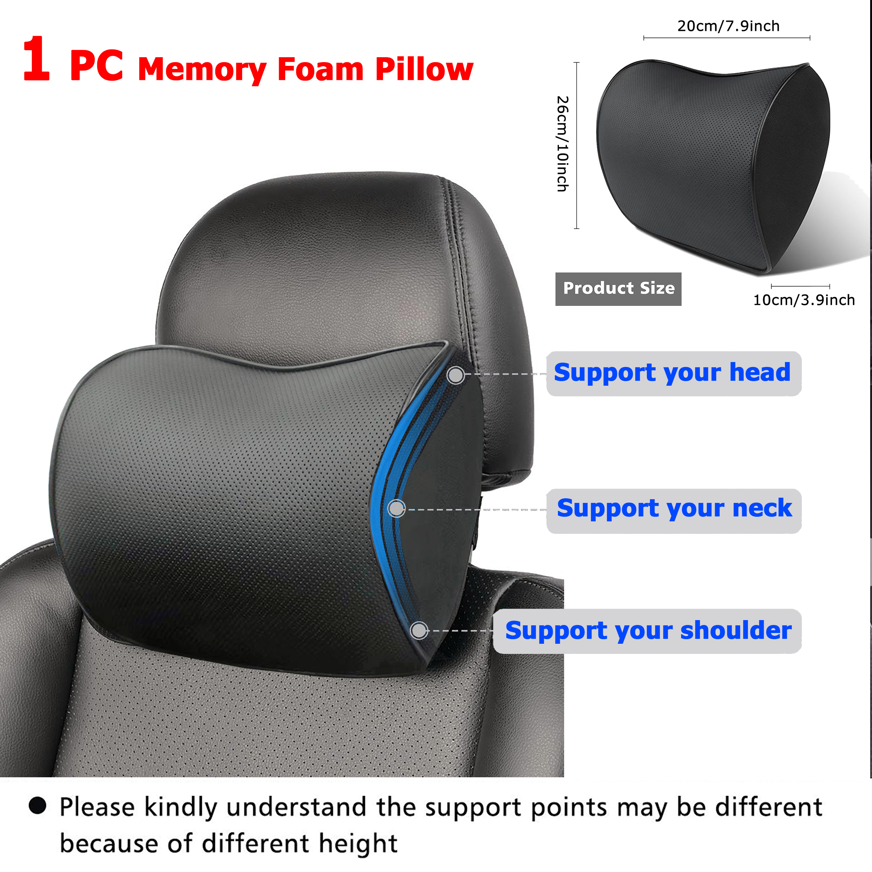 Black Car Neck Pillow For Driving Memory Foam Car Headrest Pillow