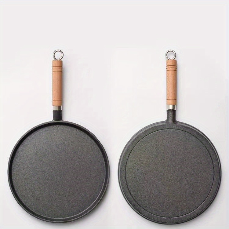 1pc 10.24inch Cast Iron Frying Pan With Wodden Handle Nonstick Omelet Pan  Kitchen Cooking Skillet Pancake Crepe Maker Flat Pan Griddle Breakfast Omele