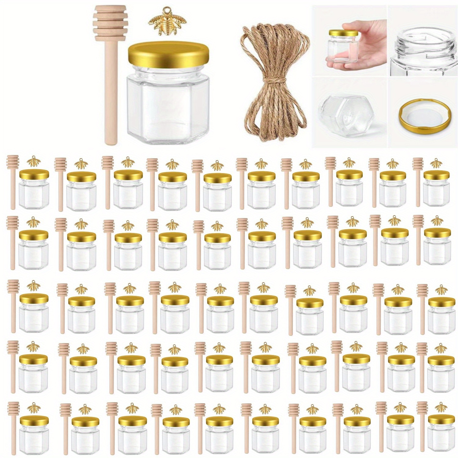 AuroTrends Paquete de 30 tarros de miel de vidrio de 3 onzas con cucharas  de madera, para recuerdos de boda y baby shower