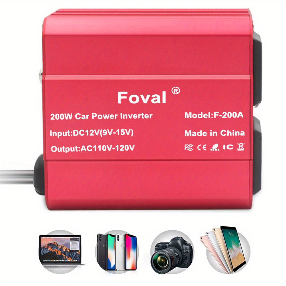 200W Car Power Inverter 12V To 110V AC Car Charger Adapter With 3.1A Dual  USB Car Adapter For Plug Outlet