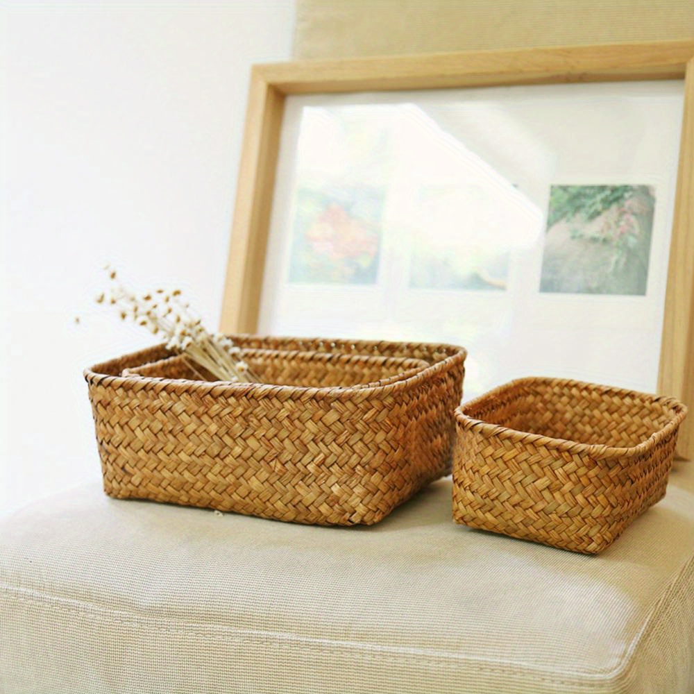 Woven Storage Baskets, Wicker Basket, Straw Pot Rattan Basket, Desktop