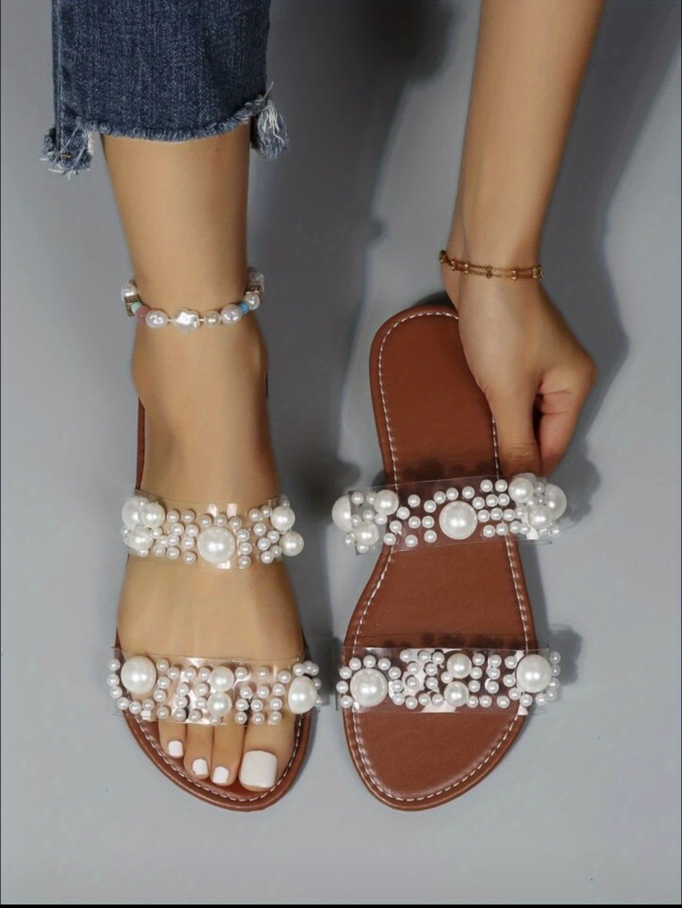 Zara transparent discount beaded flat sandals