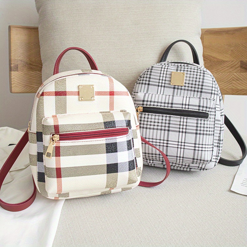 Mini Checkered Pattern Functional Backpack