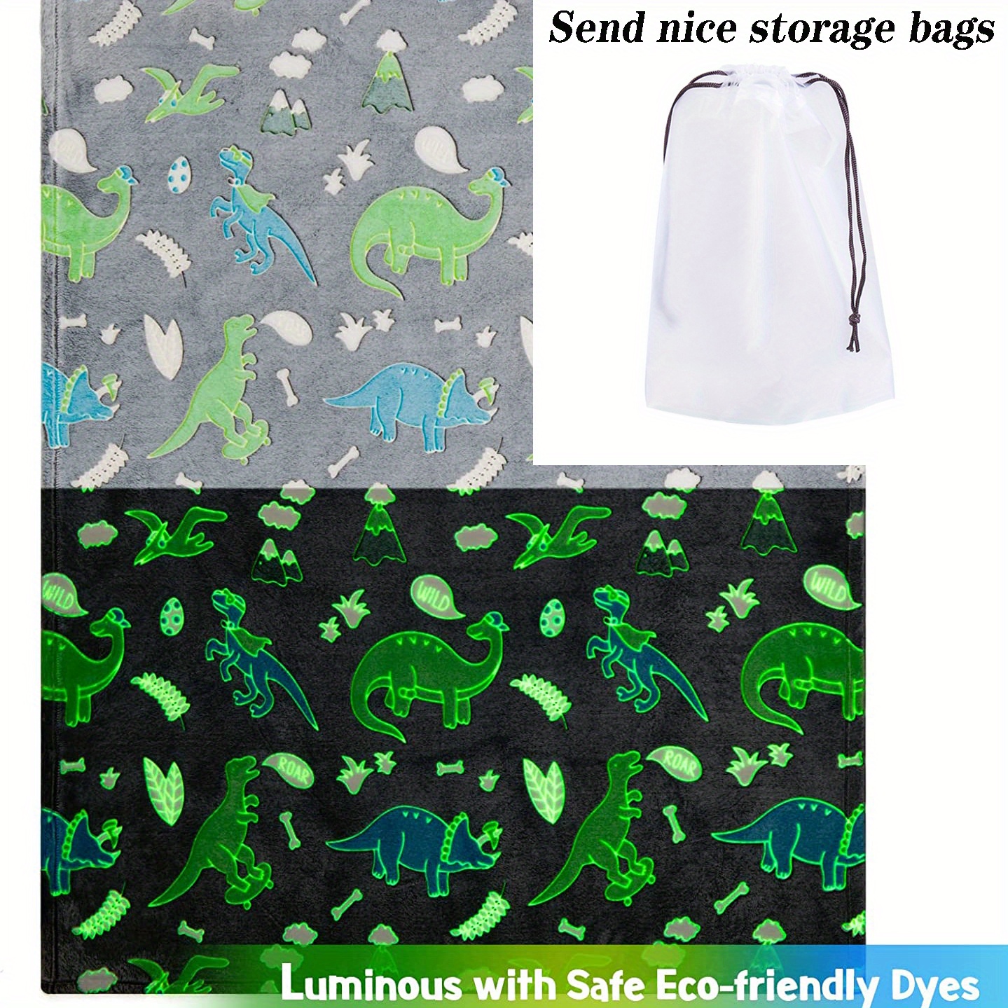 Dino Glow In The Dark Flannel Blanket Soft Throw
