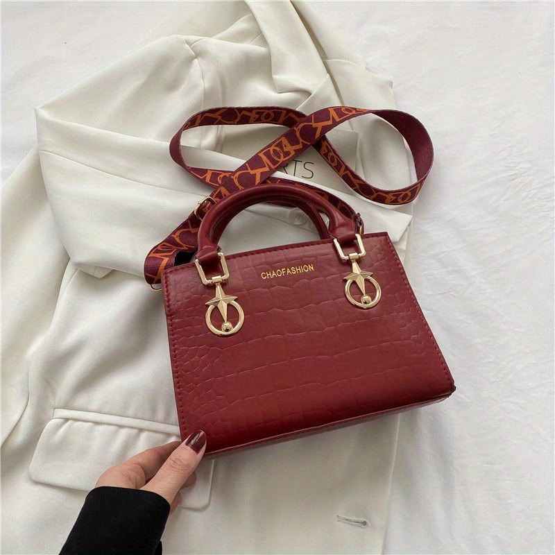Solid Color Crocodile Embossed Bag, All-match Classic Square